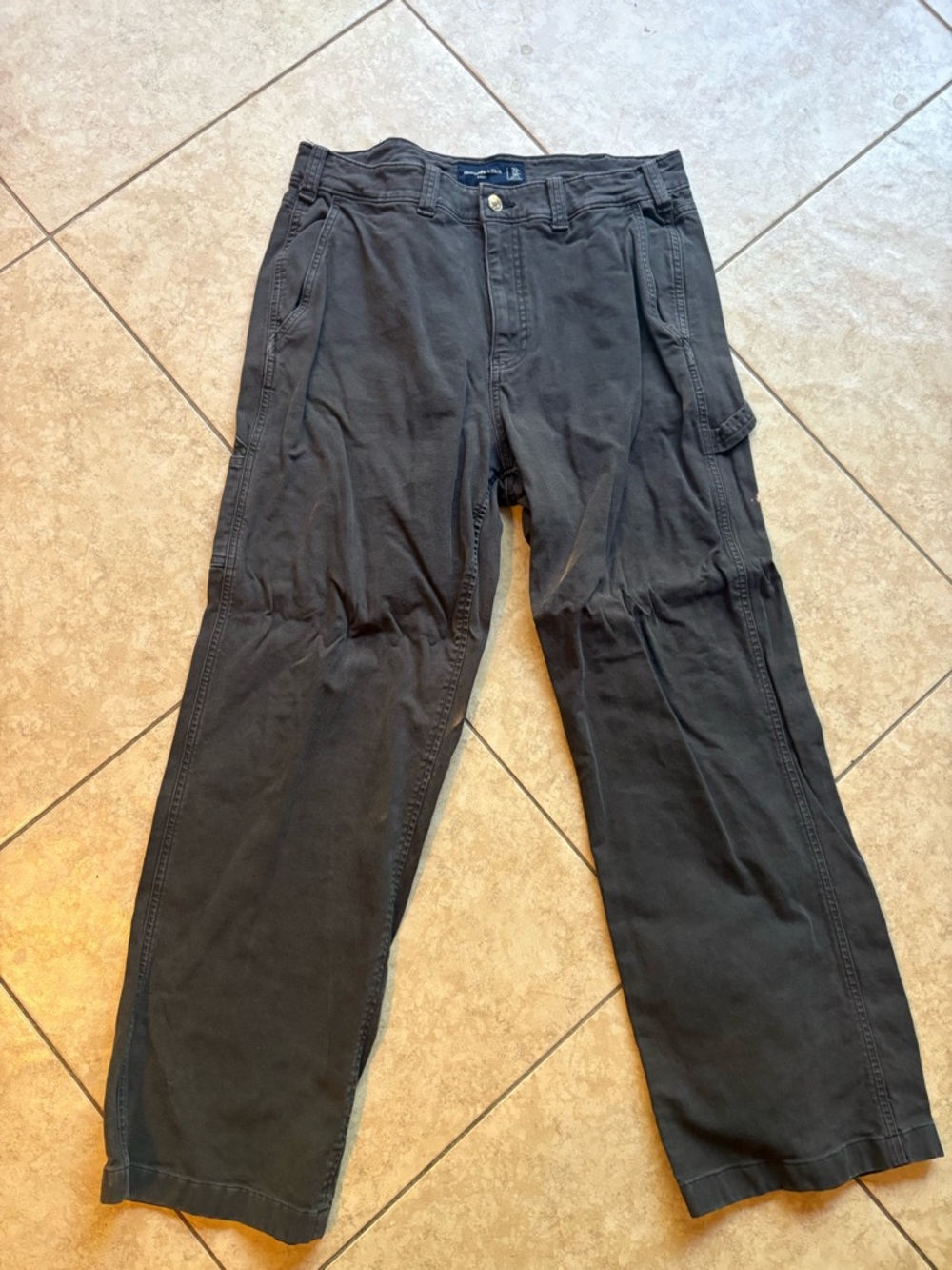 Abercrombie & Fitch Men's Faded Black Baggy Workwear Pants